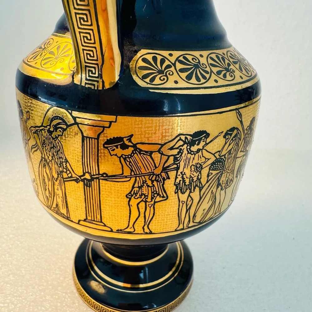 greece 24k gold trim vase Neofitou Keramik 6.8 “tal